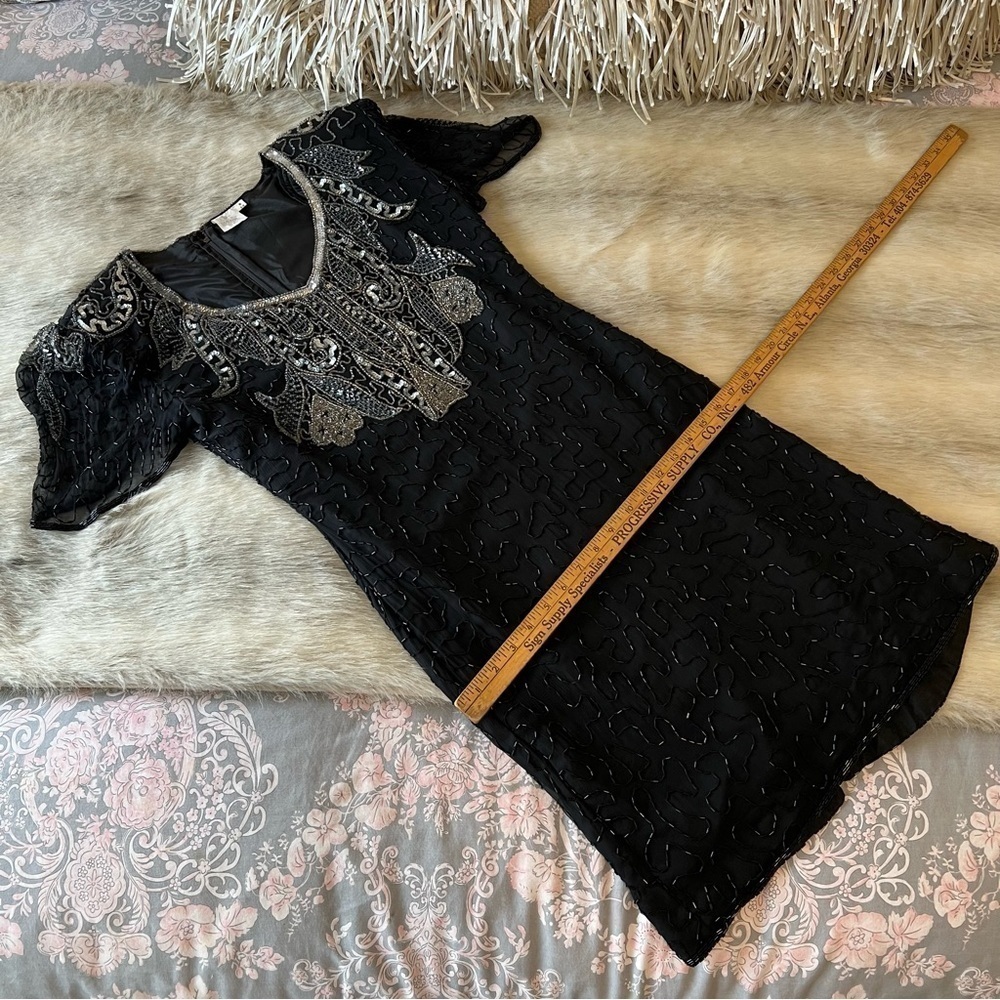 True 80’s Vintage AVENUE 7 CONTINENTAL FASHIONS INC Black Silk Heavy Beading S - Picture 8 of 16